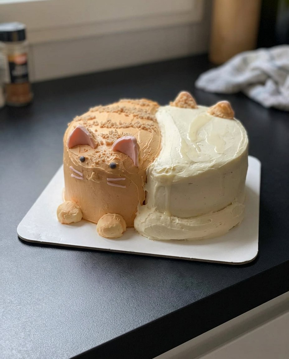 Spreading white cream cheese frosting on a dark chocolate cake