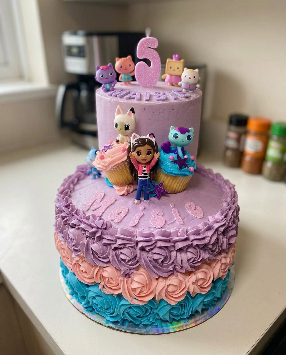 Bowls of flour sugar butter and eggs on a kitchen counter