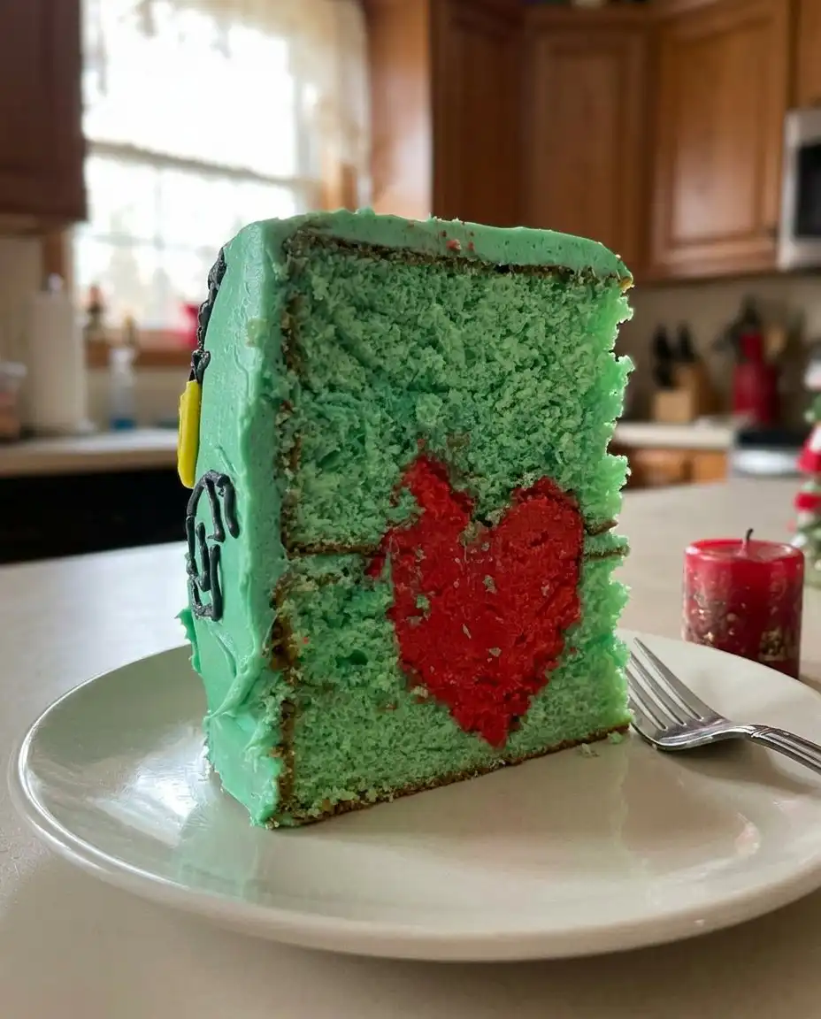 Ingredients for Grinch cake including butter sugar flour and green food coloring