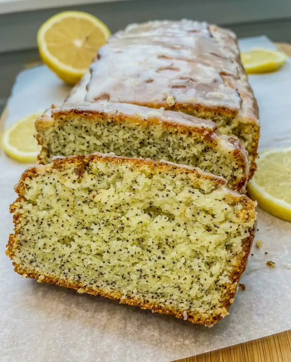 Bowls of flour, sugar, poppy seeds, lemons, and sour cream on a kitchen counter.