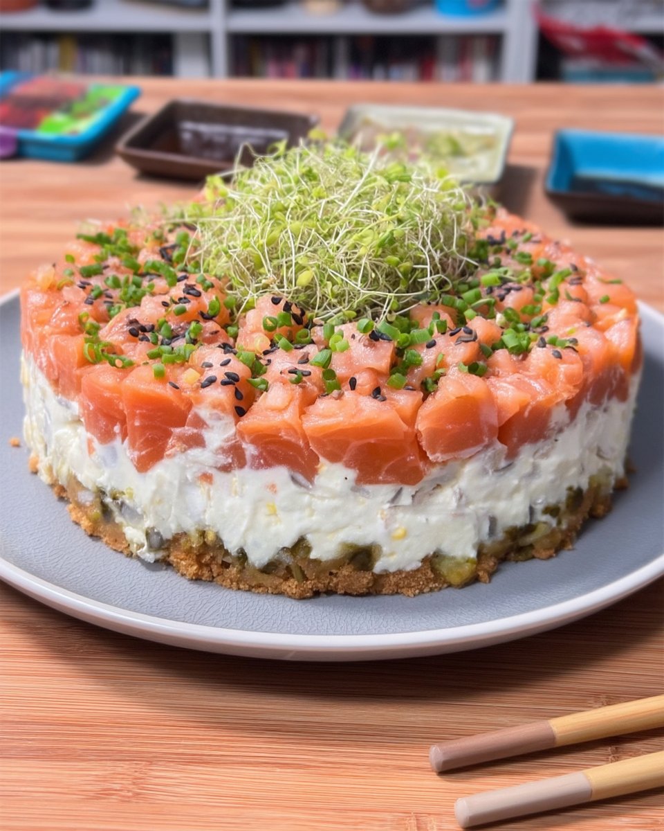 Pressing rice into a cake mold for a sushi cake