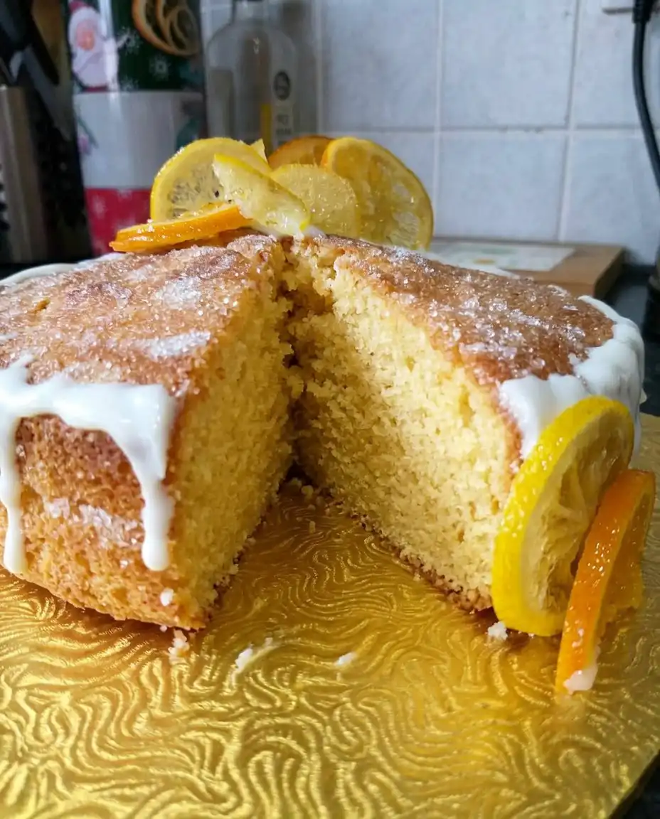 Ingredients for lemon drizzle cake including lemons and flour