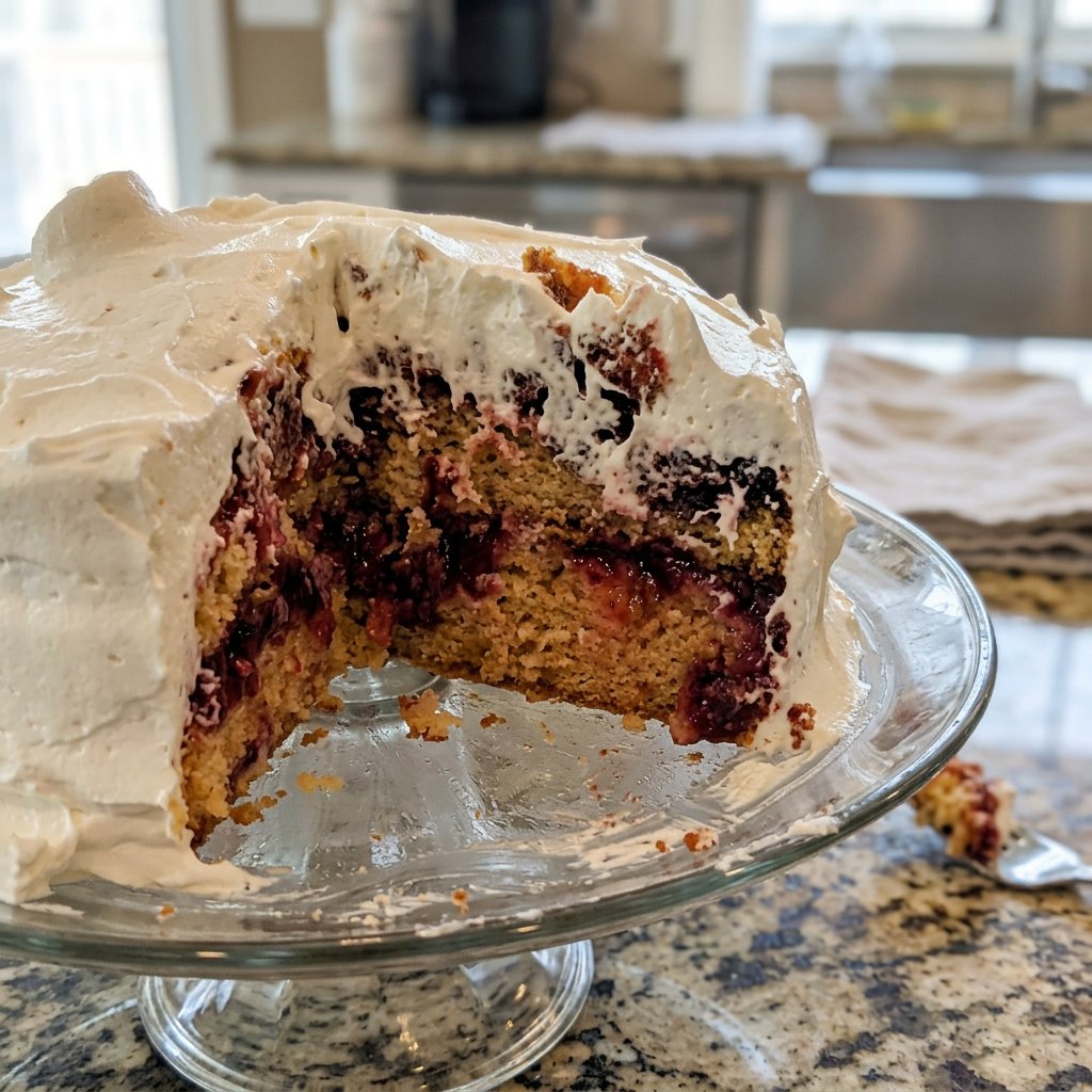 Hand mixing cake batter in a large glass bowl