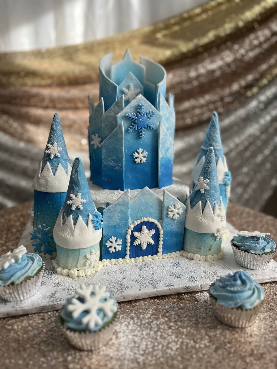 Close up of modeling Elsa and Olaf fondant figures for the Frozen Cake.