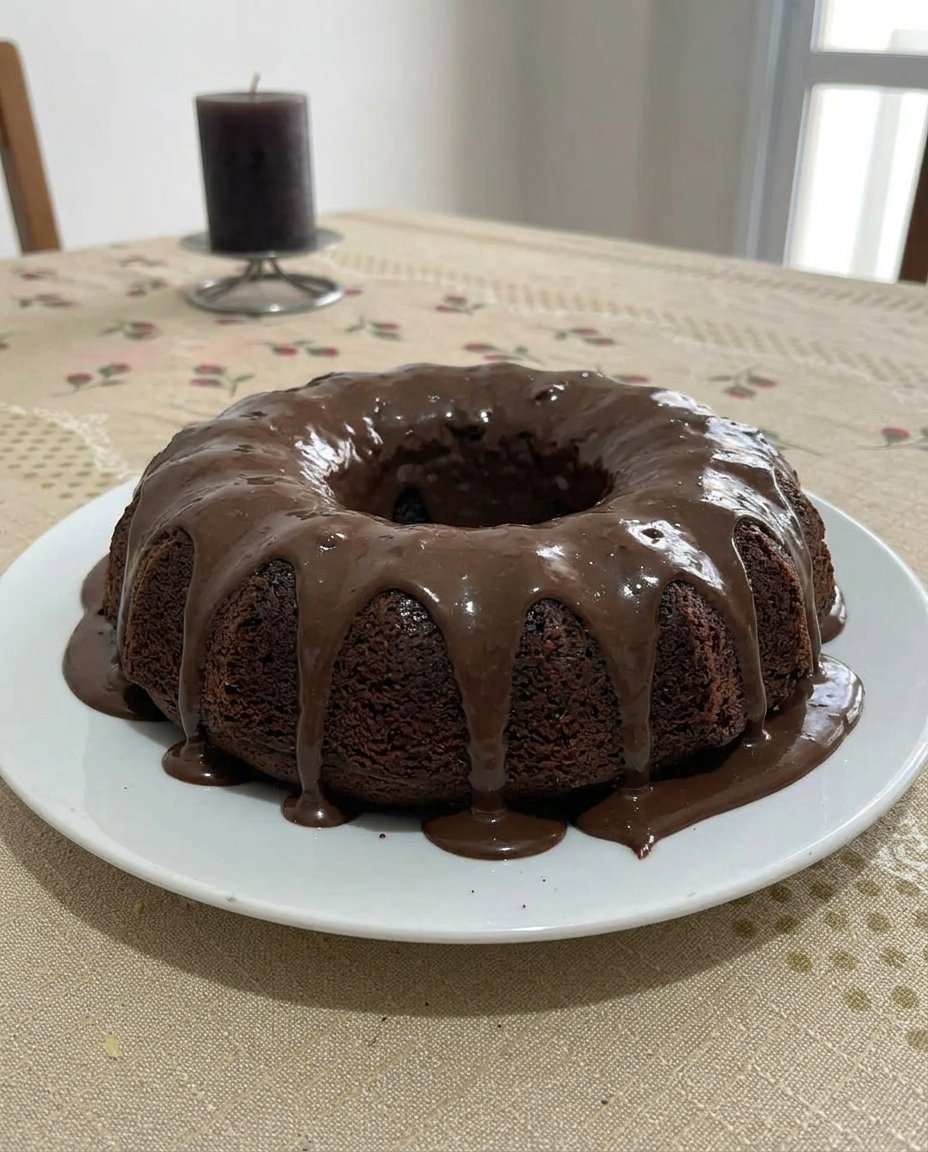 A close up of a moist chocolate cake layer showing the tender crumb