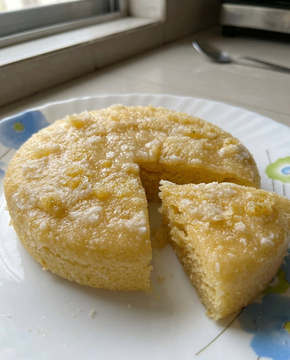 Lemon Drizzle Cake 13 A hand poking holes in a warm lemon cake with a skewer