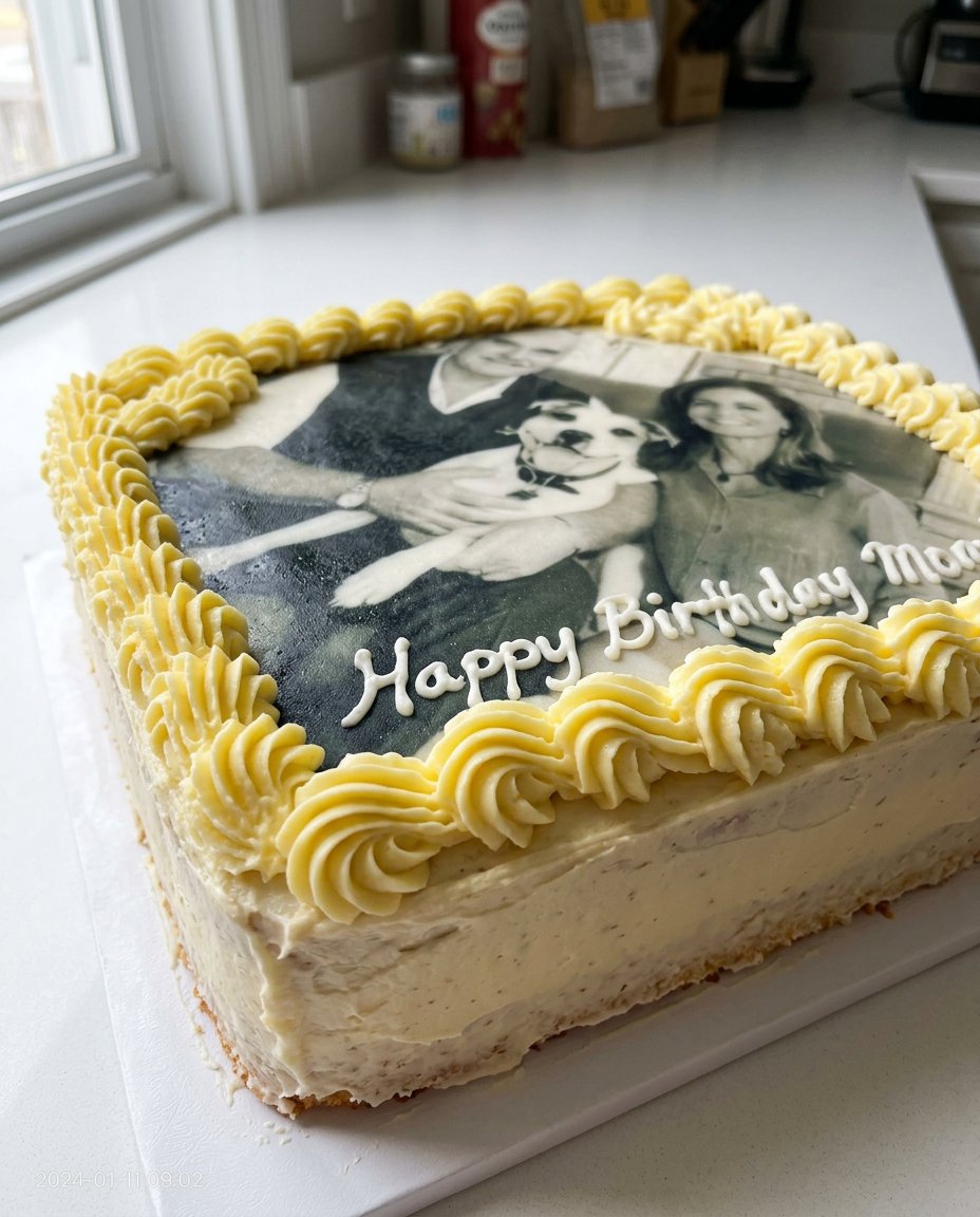 Photo Cake 13 A close up of a smooth photo cake batter in a springform pan