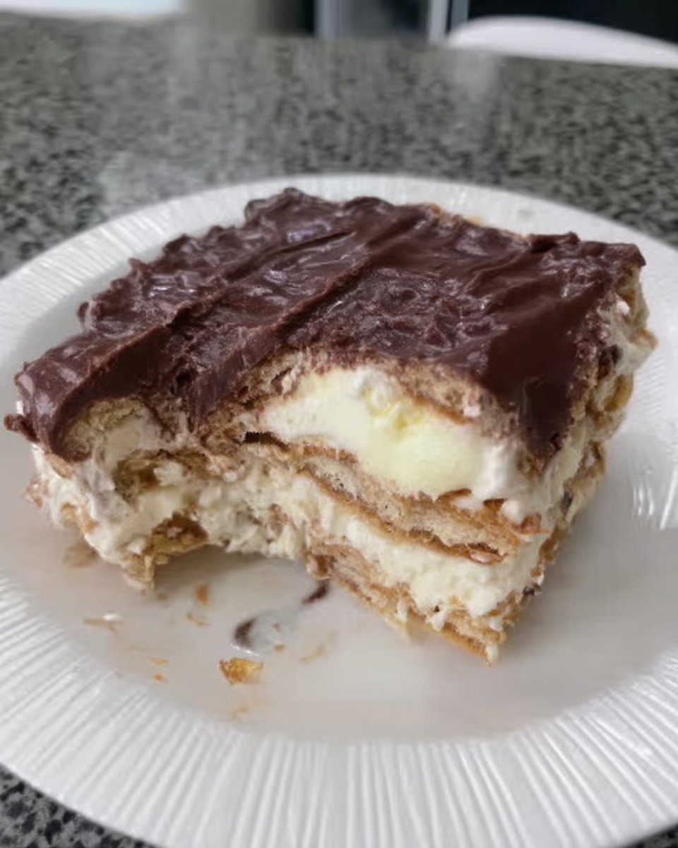 Ingredients for chocolate eclair cake including pudding mix milk and crackers