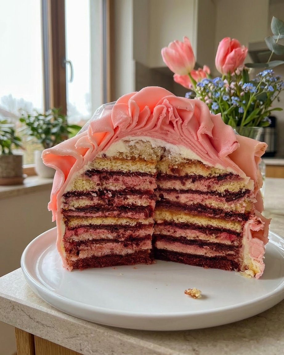 Simple heart shaped rose cake with pink petals