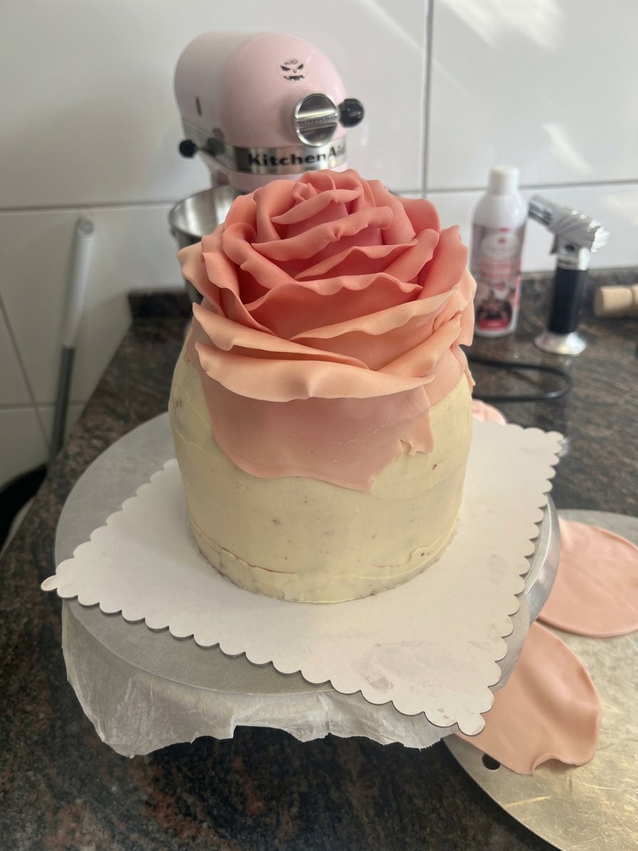 Ingredients for rose water cake on a counter