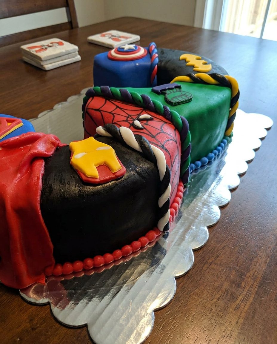 Cake Birthday Boy 14 A slice of chocolate cake with candies on a white plate