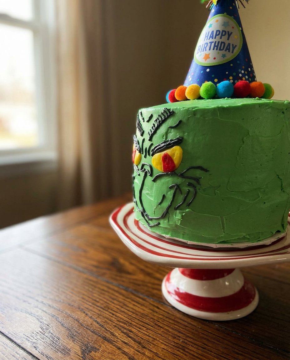 A slice of green cake being served showing the red heart inside