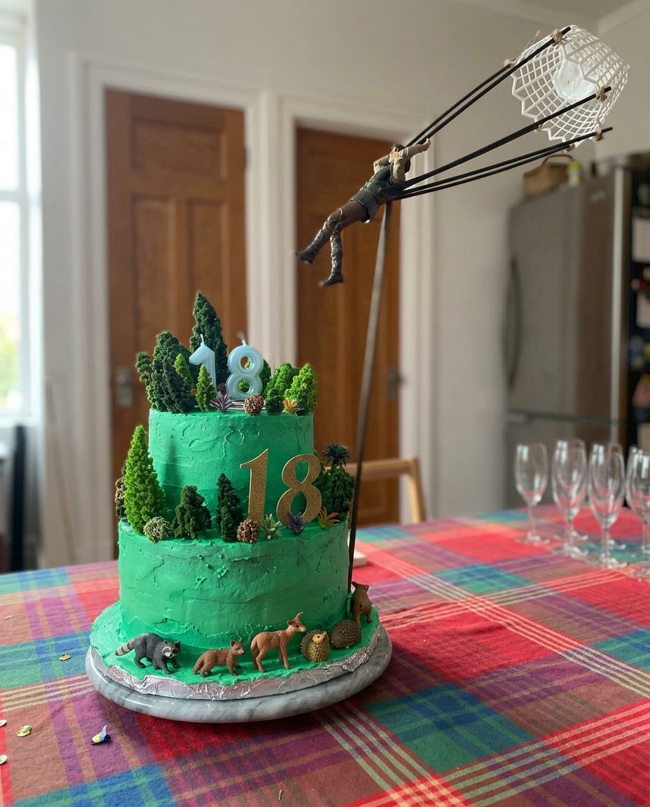 A slice of Victoria sponge number cake being served on a white plate