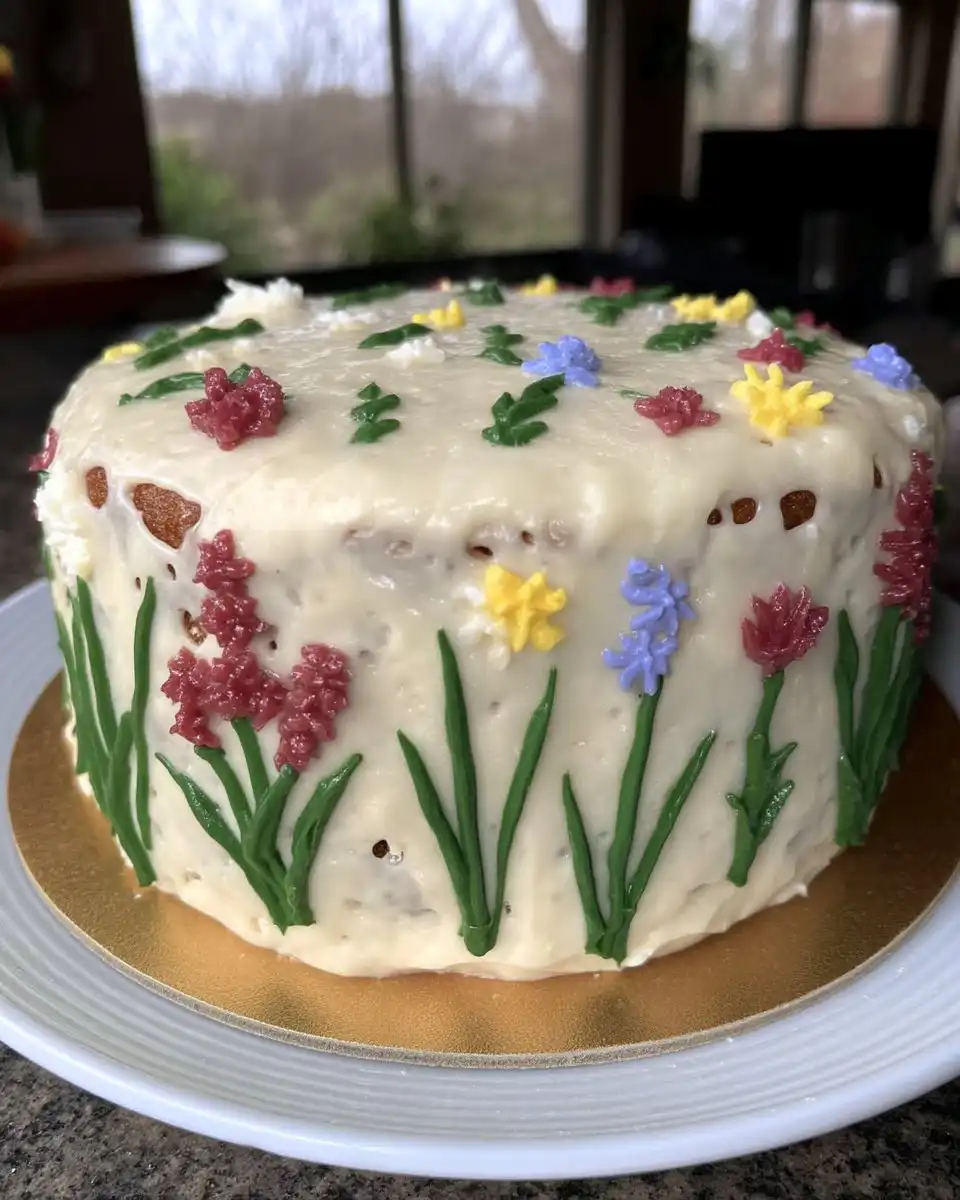 A slice of Spring Cake showing layers of lemon curd and raspberry jam