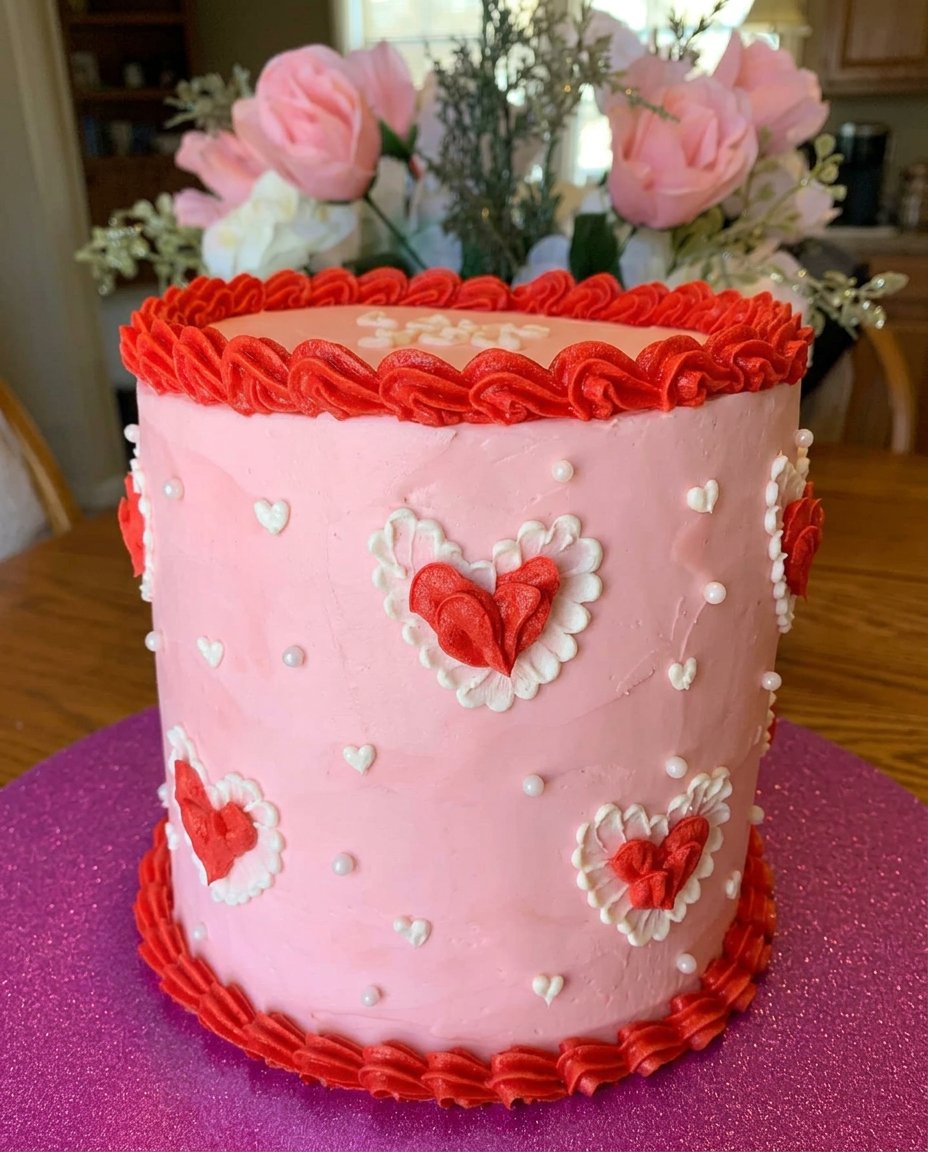 Valentines Day Cake 14 A slice of pink and white marble cake on a simple white plate