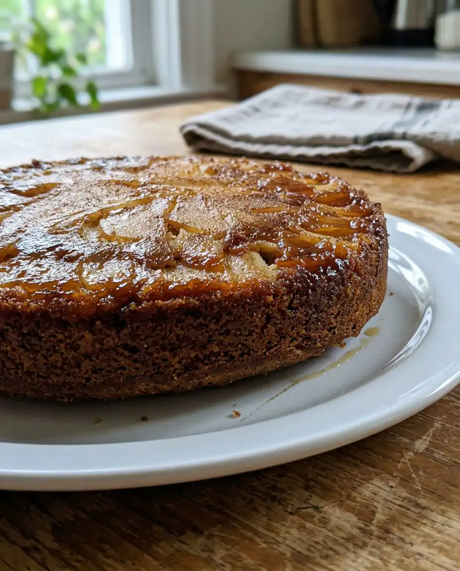A slice of apple spice cake on a plate with powdered sugar and whipped cream