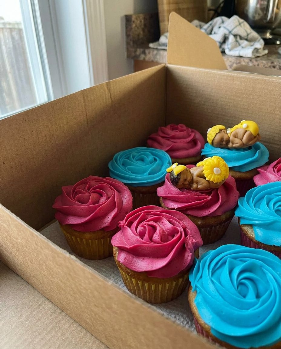 A finished chocolate cake topper standing upright in a small frosted cake