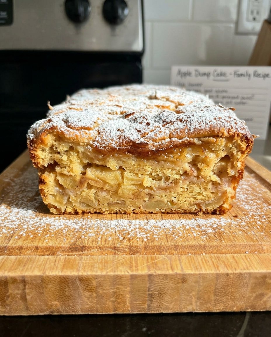 Apple Dump Cake 14 A scoop of apple dump cake served in a white bowl with melting ice cream