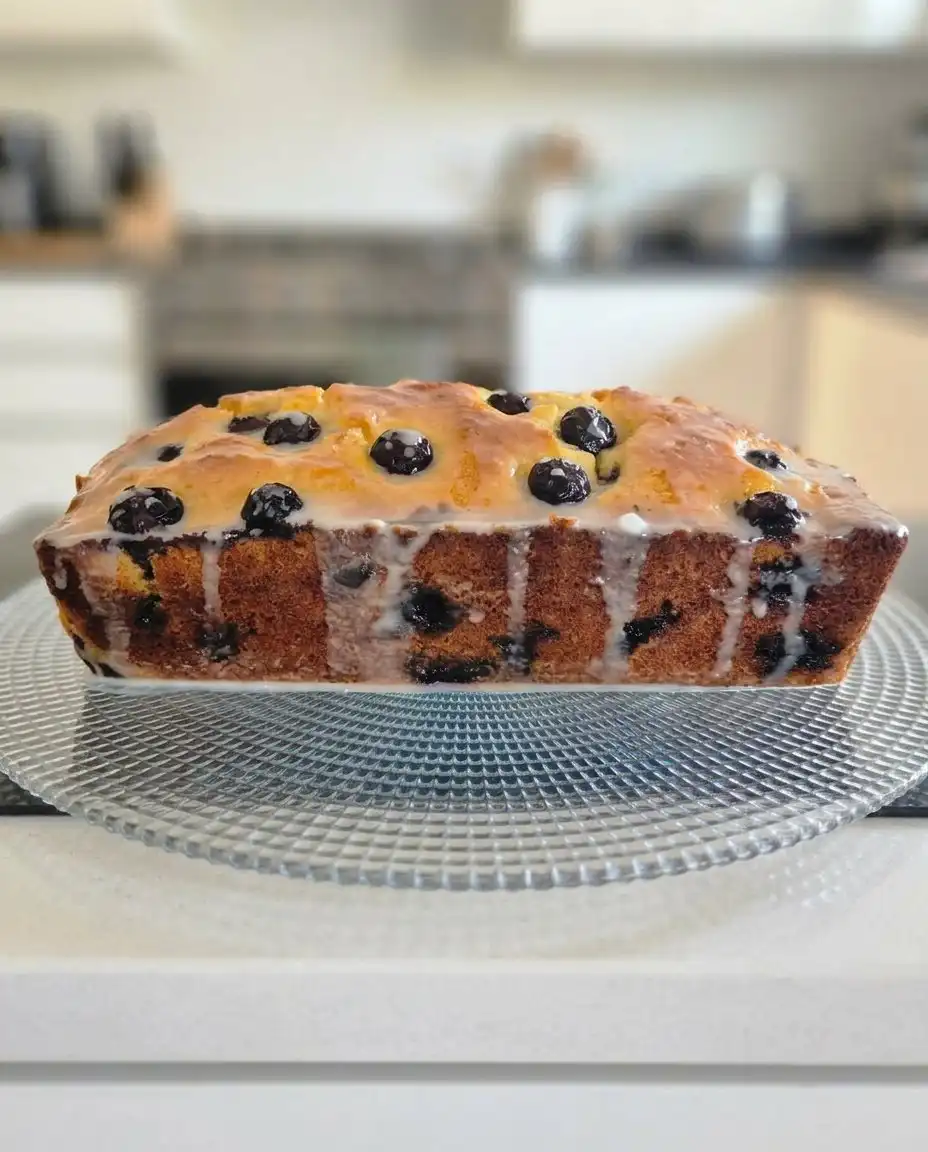 A single slice of lemon blueberry cake showing the layers and fruit distribution