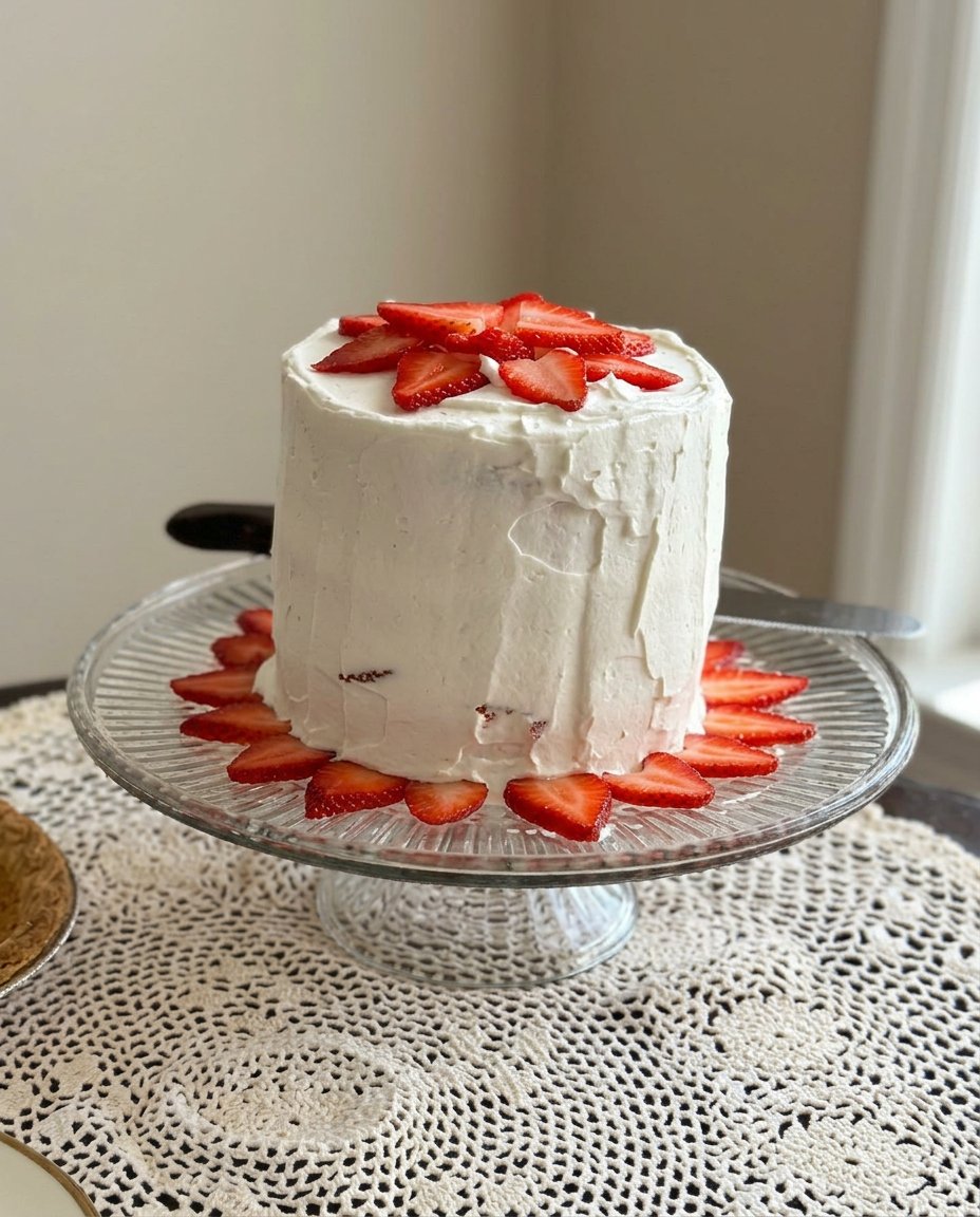 A slice of pink strawberry cake on a plate