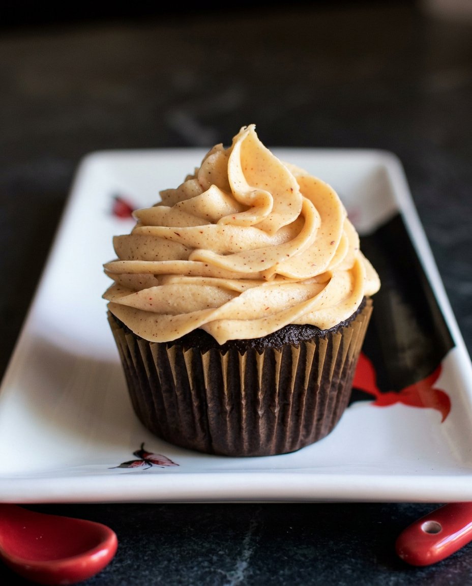 A small two layer chocolate cake sitting on a wooden kitchen counter
