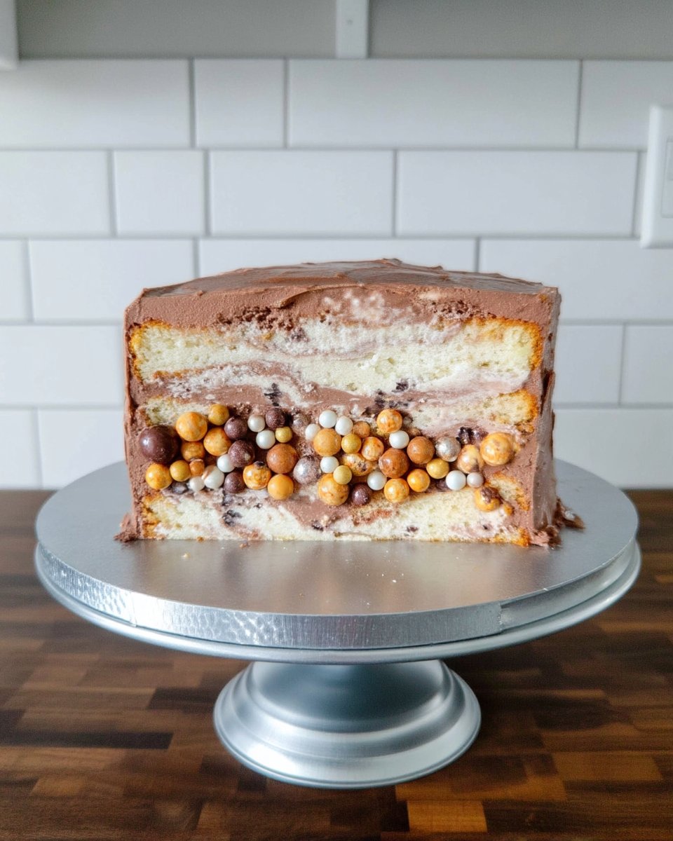 Using a bench scraper to smooth the frosting on a fault line cake
