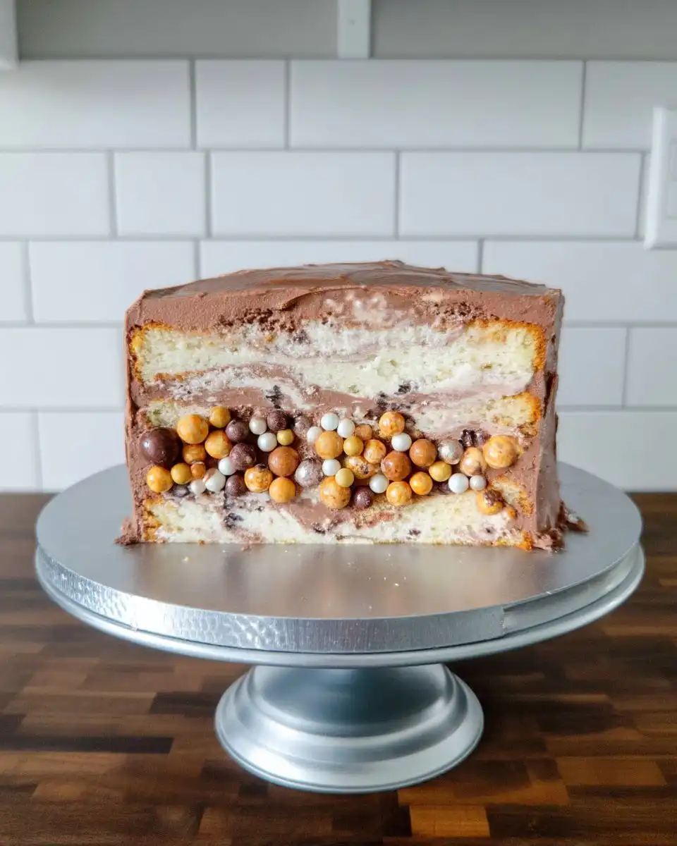 Using a bench scraper to smooth the frosting on a fault line cake
