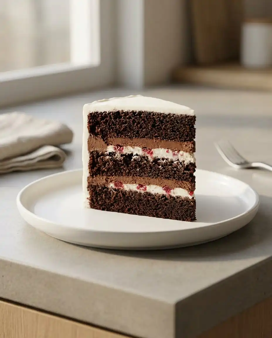 A hand using a bench scraper to smooth the frosting on a small cake