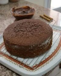 A close up slice of moist chocolate birthday cake with spices