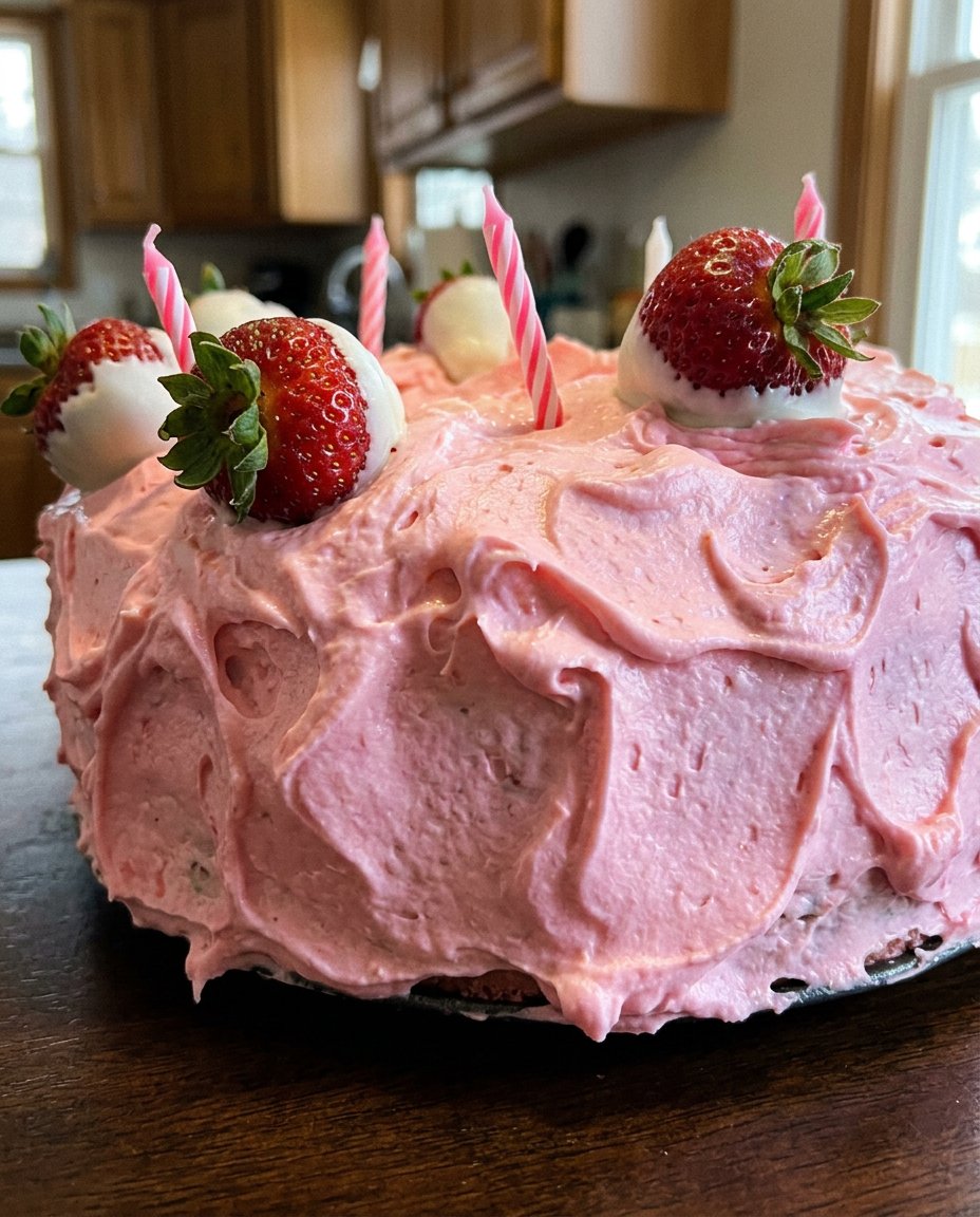 Strawberry cake ingredients including freeze dried berry powder