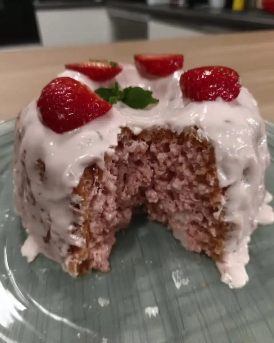 Pantry staples like flour, sugar, and fresh strawberries arranged in bowls