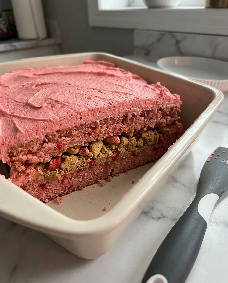 Close up of the strawberry crunch topping made from oreos and gelatin