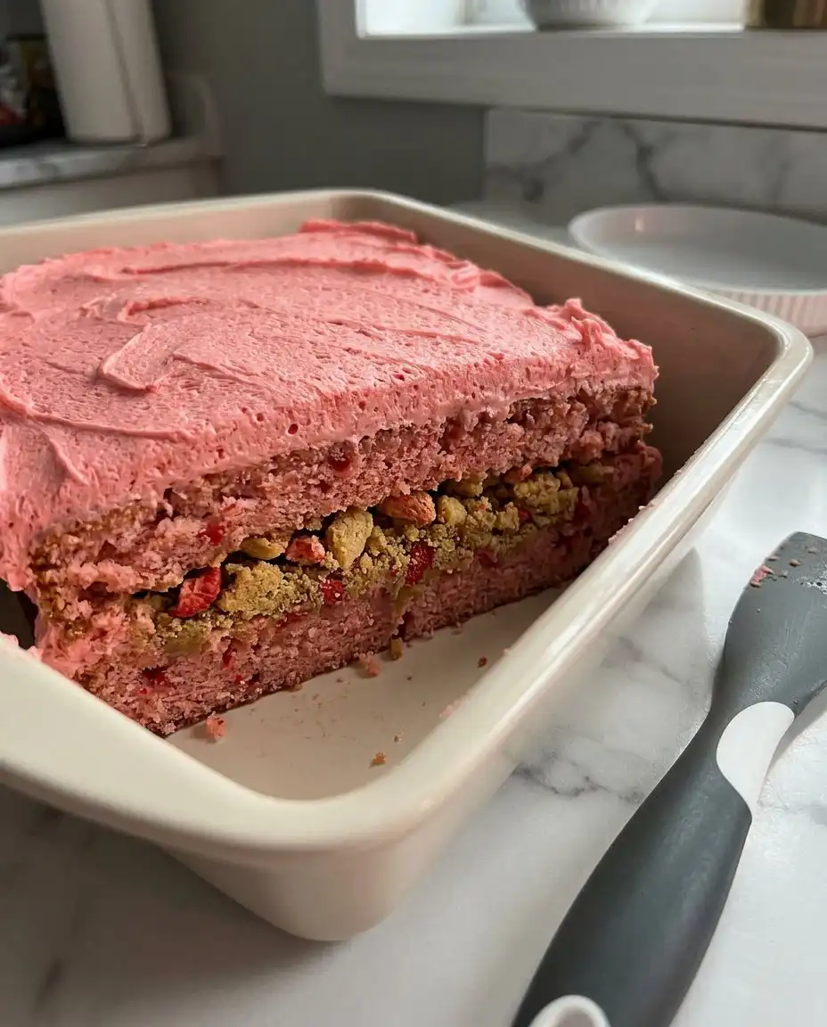 Close up of the strawberry crunch topping made from oreos and gelatin