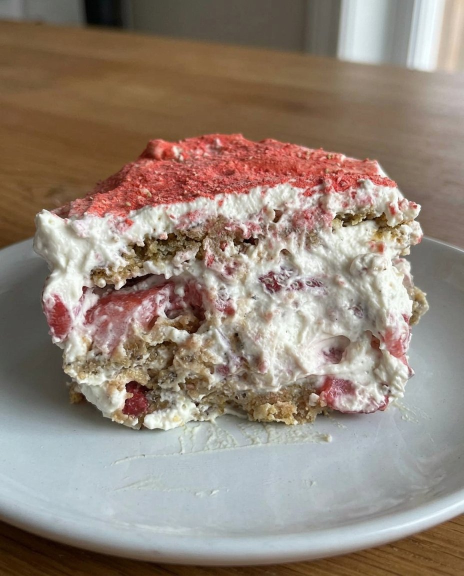 Ingredients for strawberry icebox cake including berries and cream
