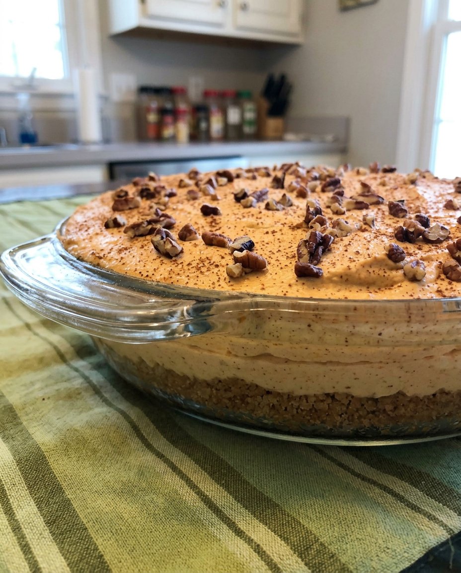 Thanksgiving Cake 14 A single slice of pumpkin cake showing all three layers clearly