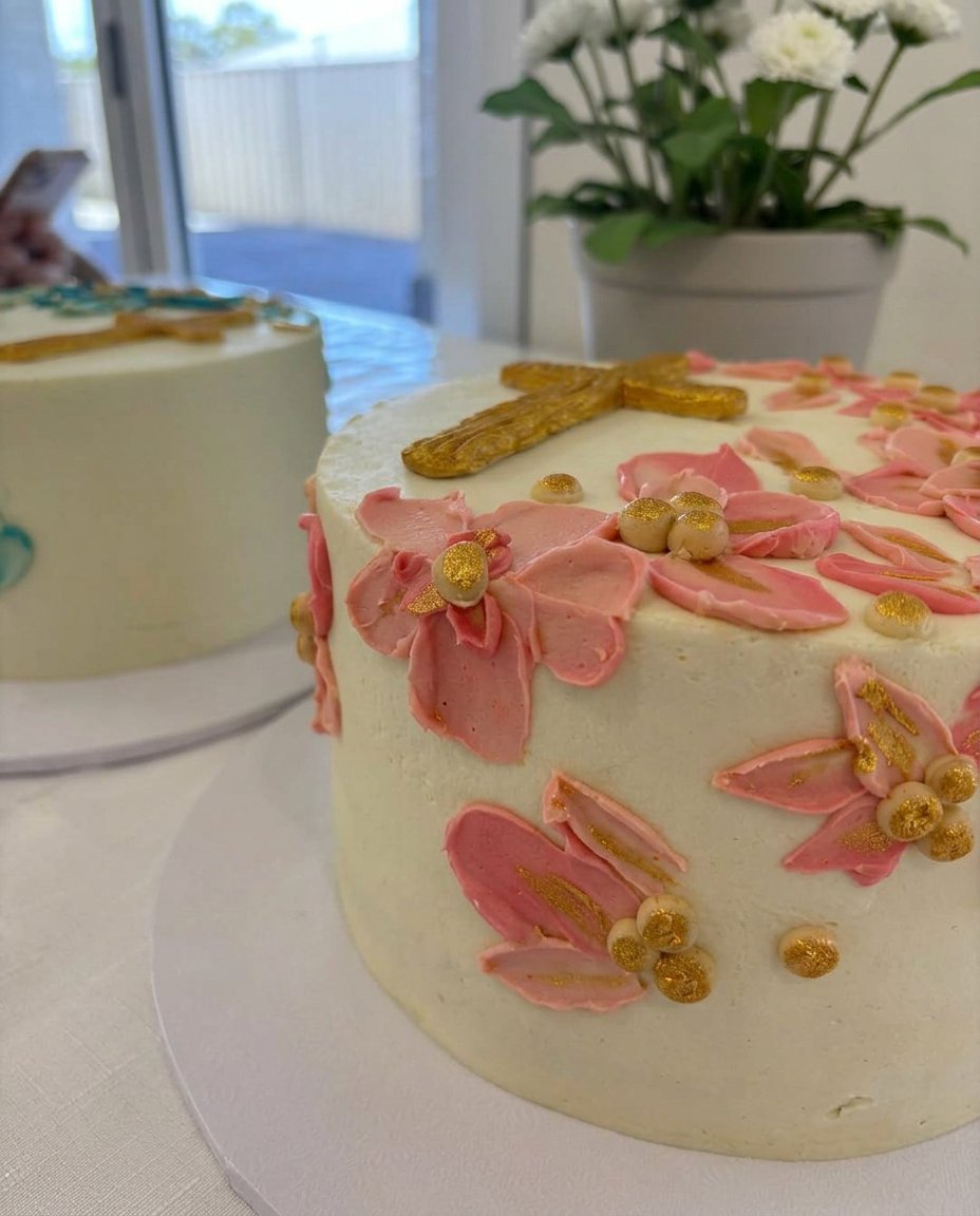 Baptism Cake 13 Egg whites being whipped into stiff peaks in a silver bowl