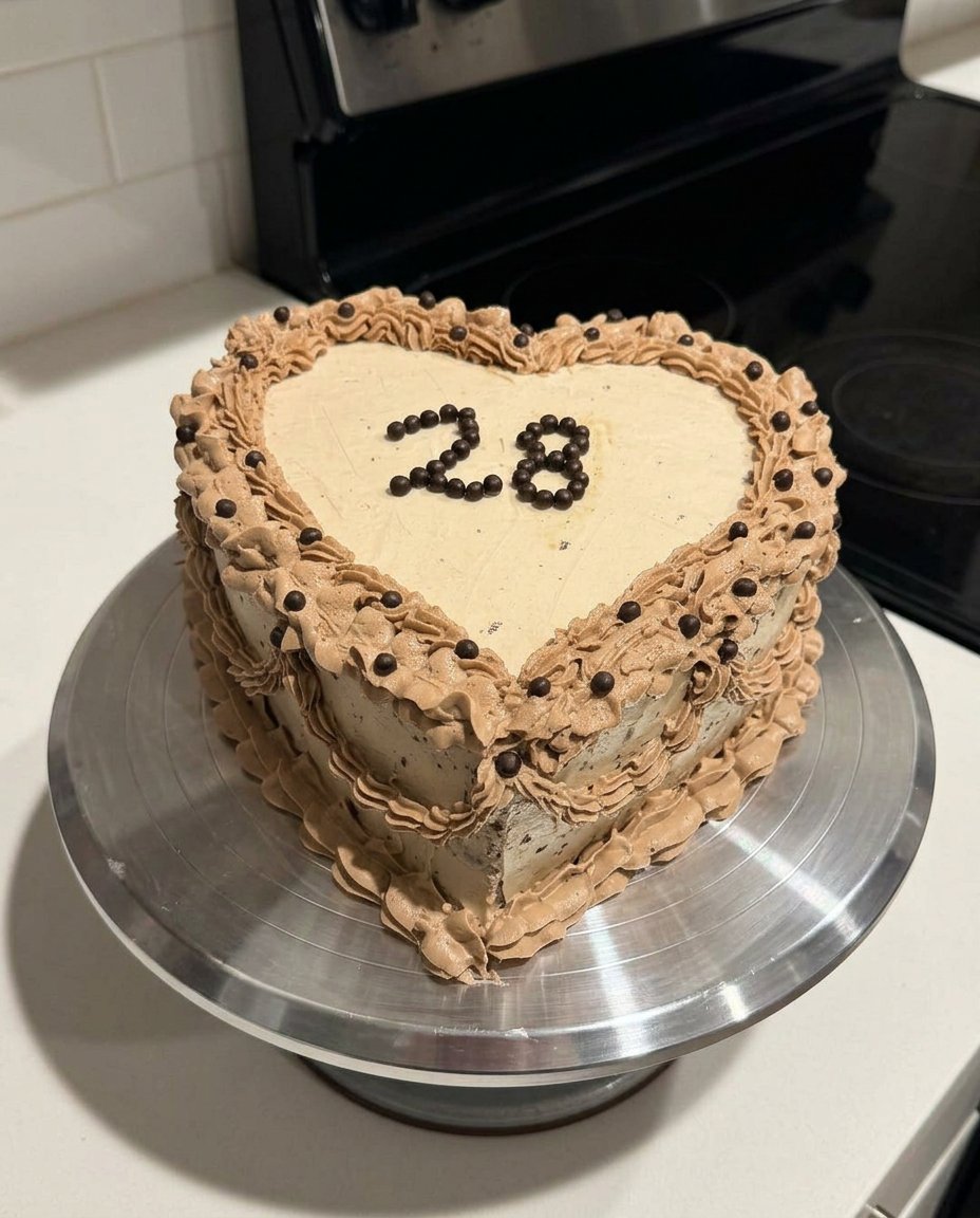 A single slice of pink heart cake served on a simple plate with a fork.