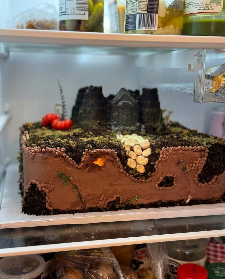 Ingredients for a castle cake including yellow cake mix, ice cream cones, and pink sprinkles.