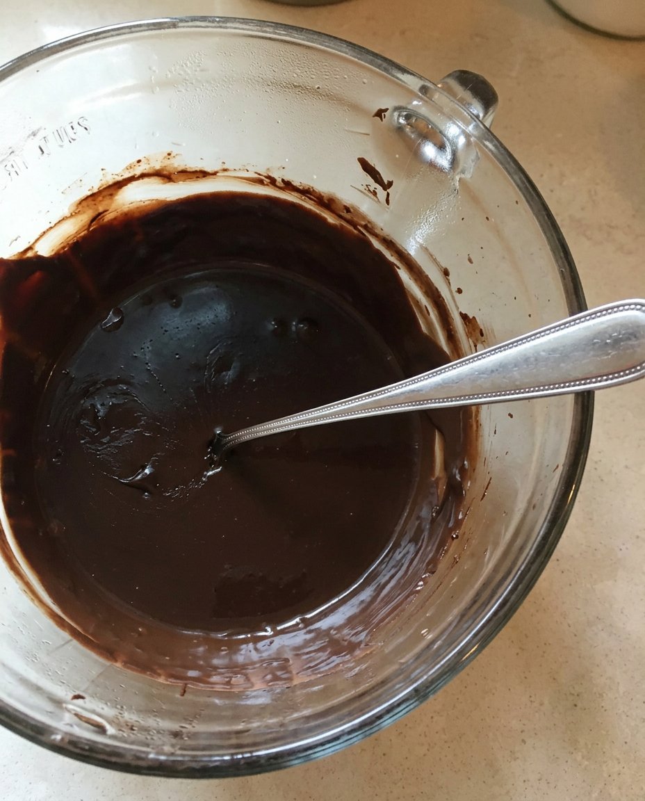Chocolate Ganache Cake 12 Bowls of flour, cocoa powder, sugar, buttermilk, and eggs on a wooden counter