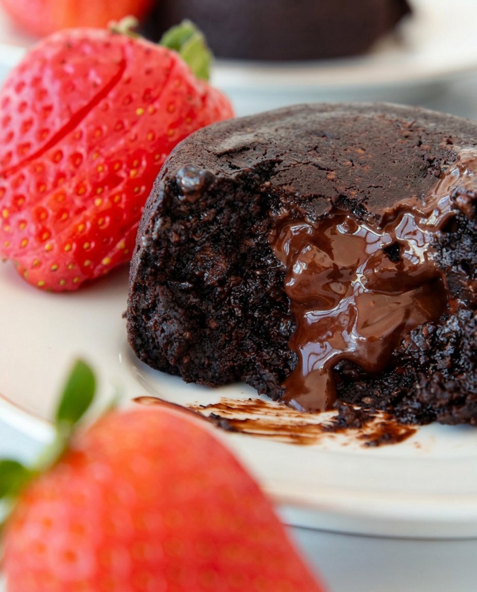 Four small pudding moulds coated in butter and dusted with dark cocoa powder