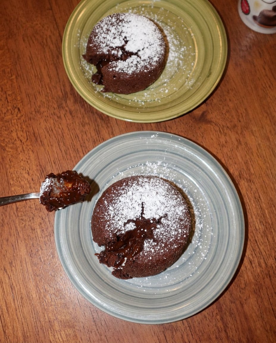 Home - Cake Savor - Savor the Simple 7 A close up of a chocolate lava cake with a molten ganache center flowing out on a white plate