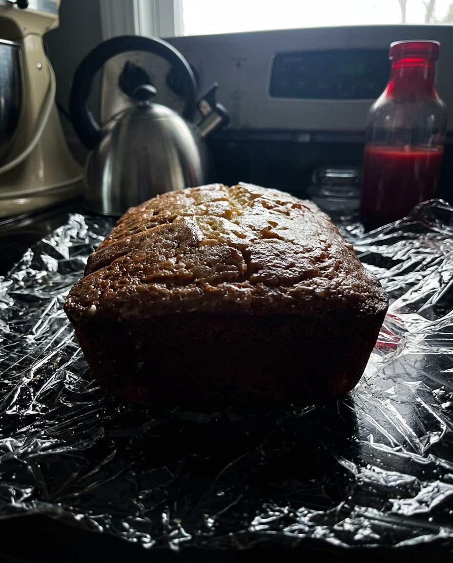 Pouring sweet lemon glaze over a warm loaf cake