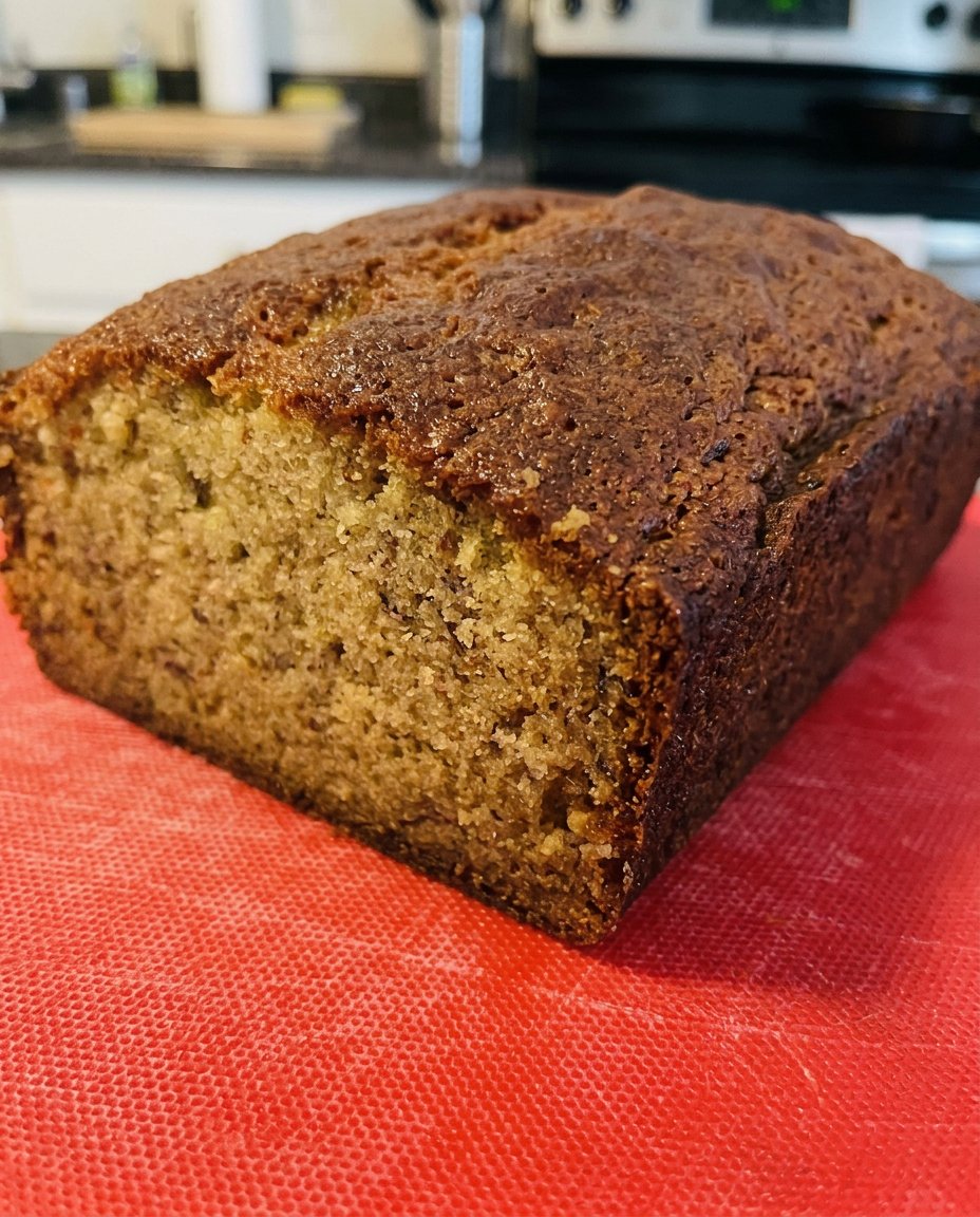 A whole banana coffee cake with a thick cinnamon crumb topping on a wire rack