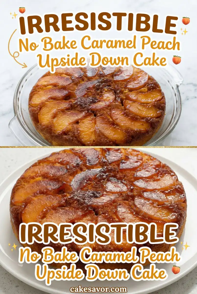 No Bake Caramel Peach Upside Down Cake - Best Easy Peach Cake Recipe & Upside Down Peach Cake