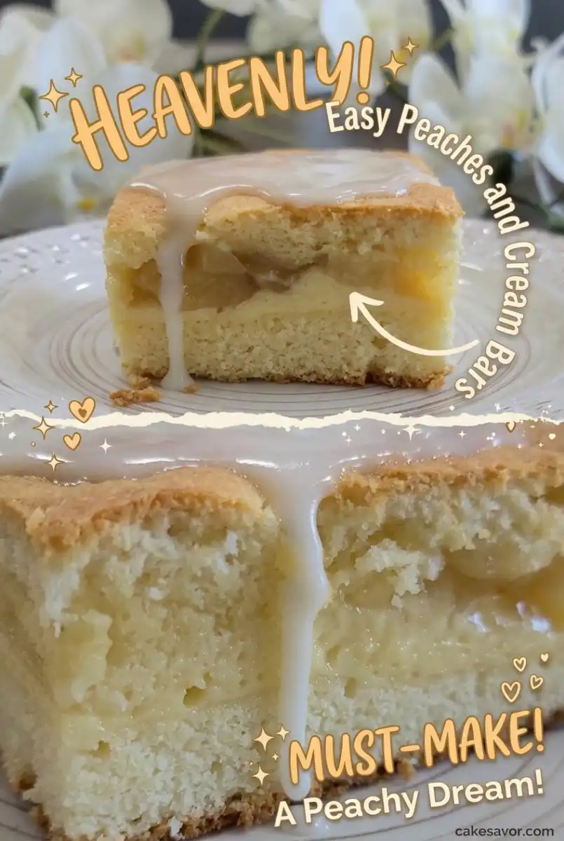 Peaches and Cream Bars: Best Peach Cake Recipe and Peach Cobbler Dump Cake Easy Summer Dessert Idea
