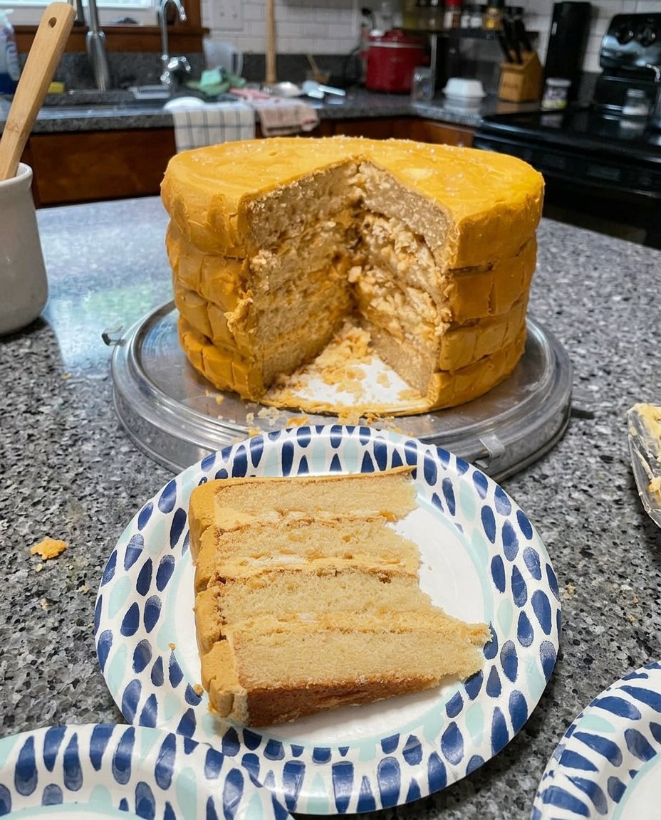 The process of layering Ritz crackers and cream cheese filling in a dish