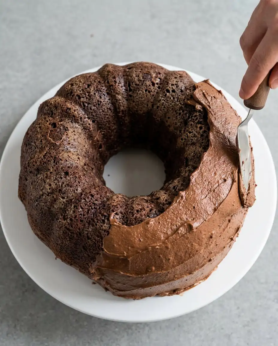 Close up of grated zucchini being folded into chocolate cake batter