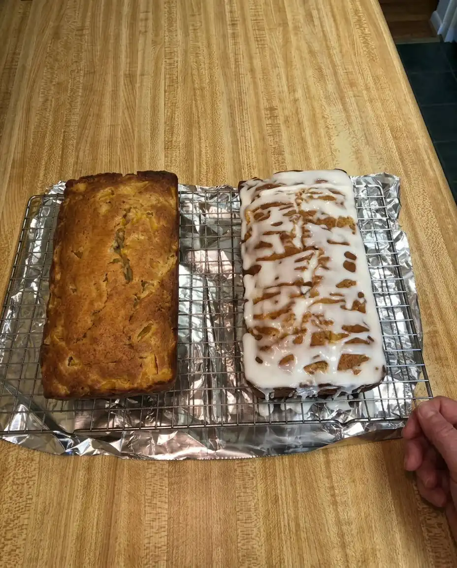 Heavenly Peach Bread loaves baking in the oven