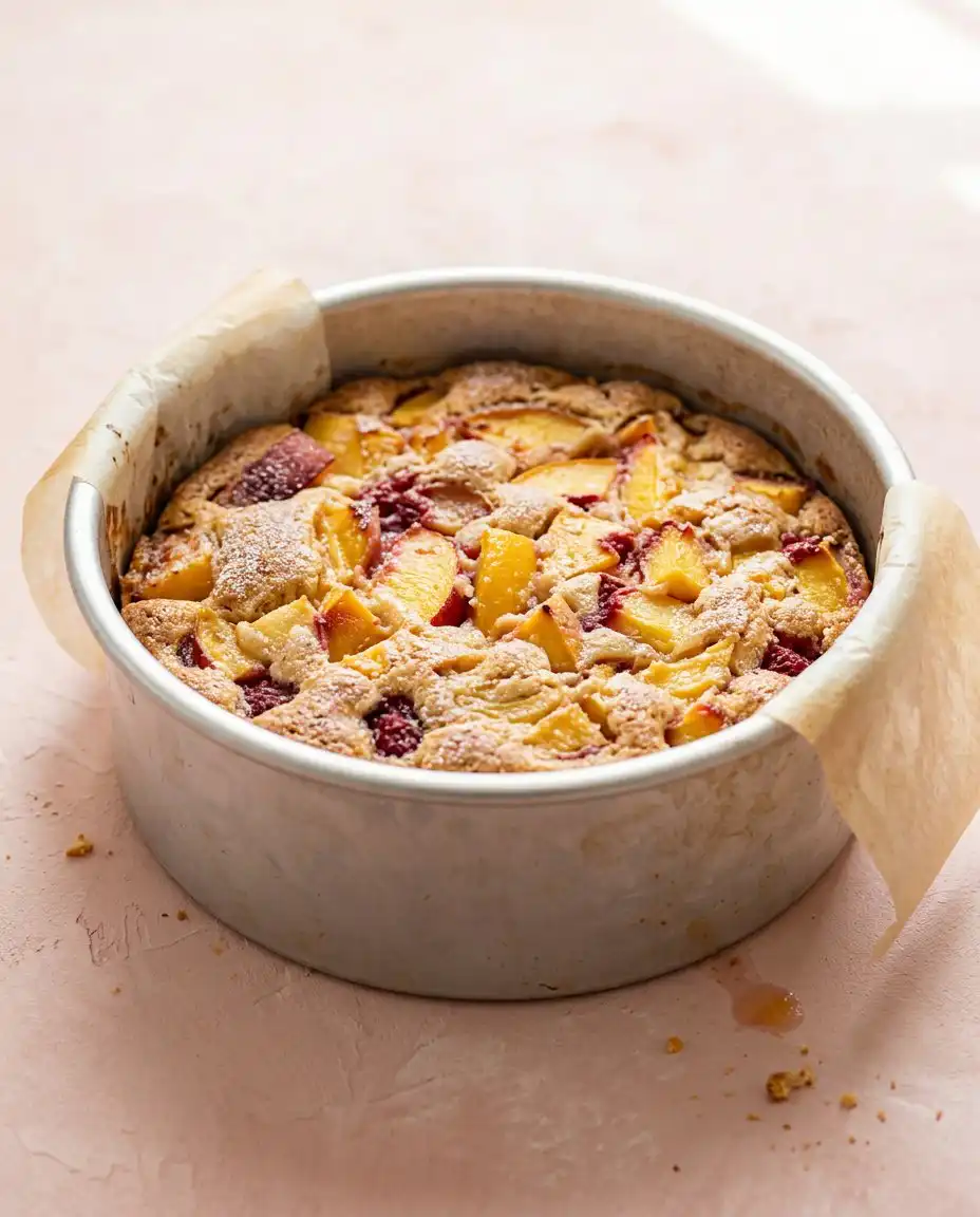Brown Butter Fresh Peach Cake 15 Melted butter turning golden brown in a saucepan for a Brown Butter Fresh Peach Cake.