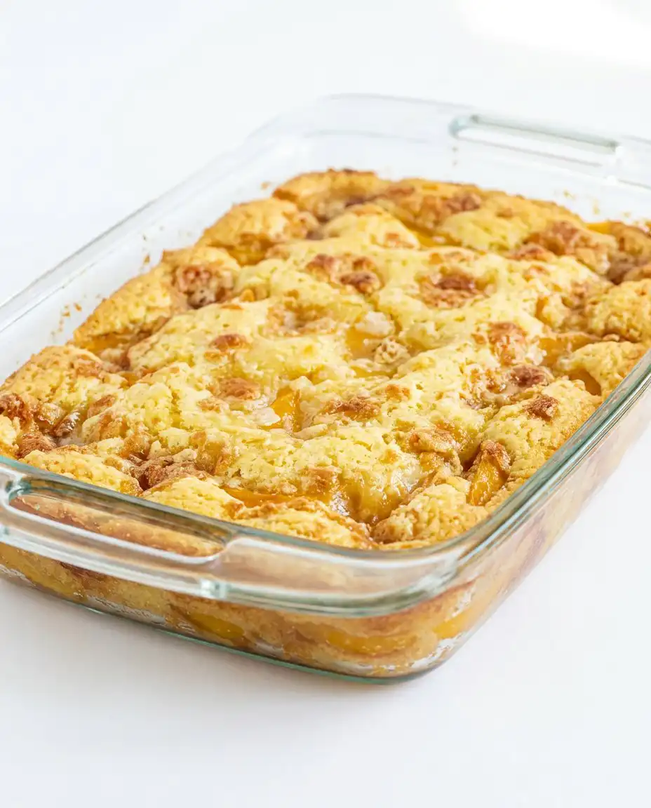 3-Ingredient Peach Cobbler Dump Cake 14 Cans of peaches and a box of French vanilla cake mix for 3-Ingredient Peach Cobbler Dump Cake.